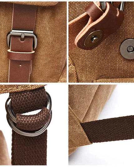 Canvas-Rucksack Kordelzug braun mit Leder