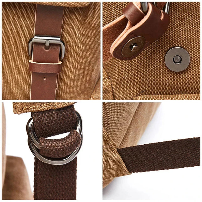 Canvas-Rucksack Kordelzug braun mit Leder