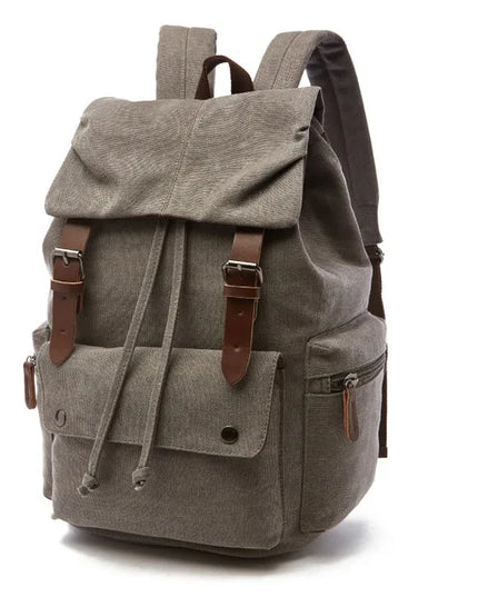 Canvas-Rucksack Kordelzug braun mit Leder
