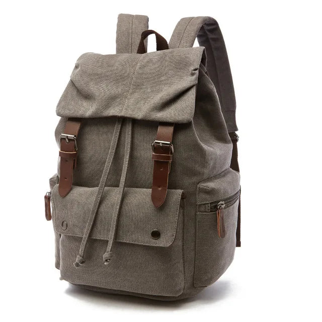 Canvas-Rucksack Kordelzug braun mit Leder