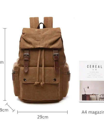 Canvas-Rucksack Kordelzug braun mit Leder
