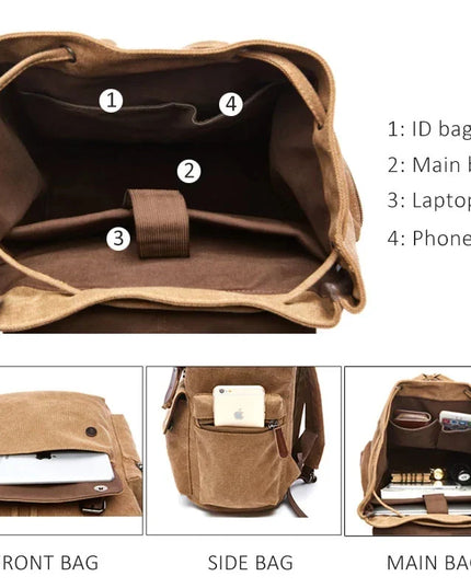 Canvas-Rucksack Kordelzug braun mit Leder