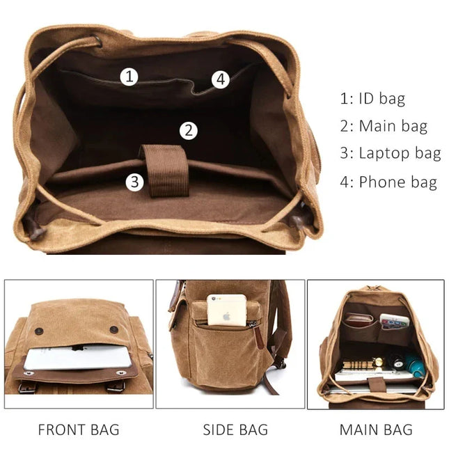 Canvas-Rucksack Kordelzug braun mit Leder