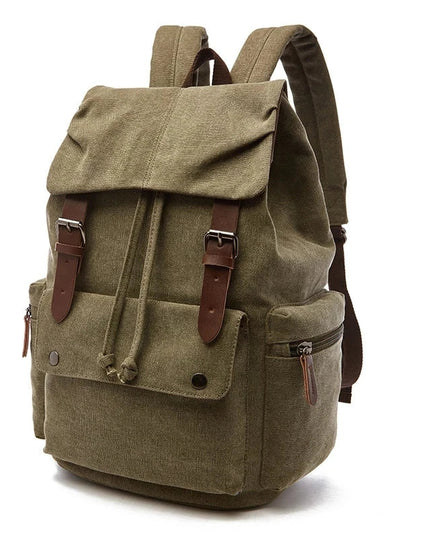 Canvas-Rucksack Kordelzug braun mit Leder