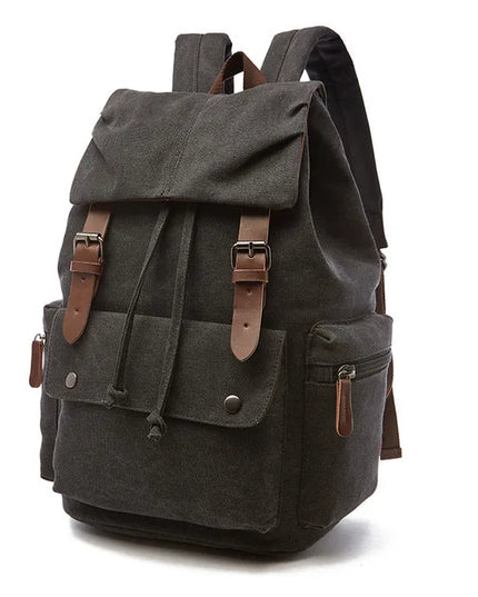 Canvas-Rucksack Kordelzug braun mit Leder