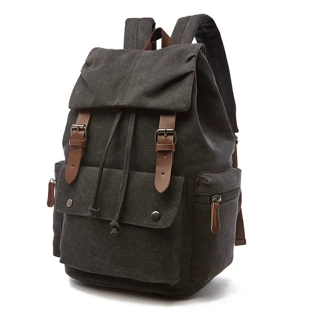 Canvas-Rucksack Kordelzug braun mit Leder