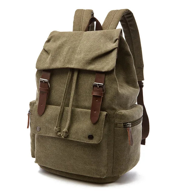 Canvas-Rucksack Kordelzug braun mit Leder