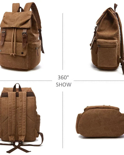 Canvas-Rucksack Kordelzug braun mit Leder