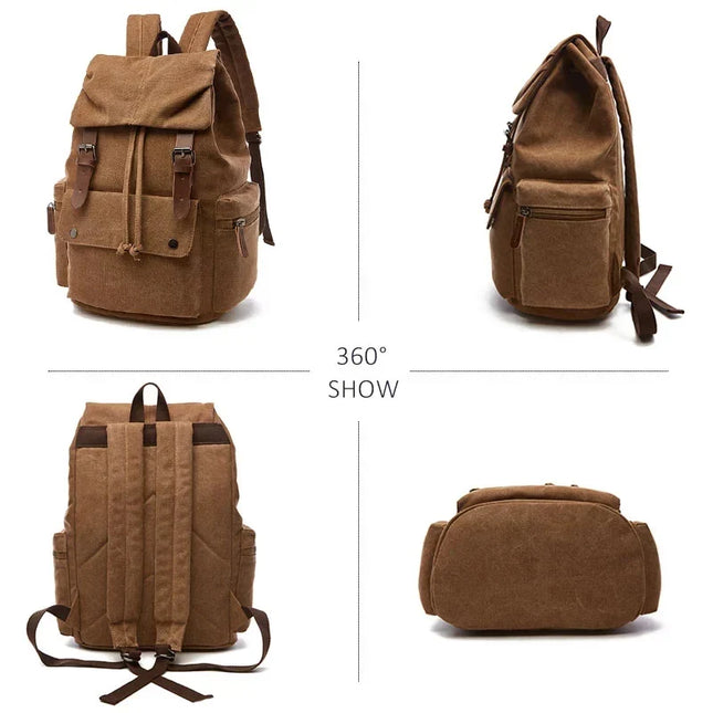 Canvas-Rucksack Kordelzug braun mit Leder
