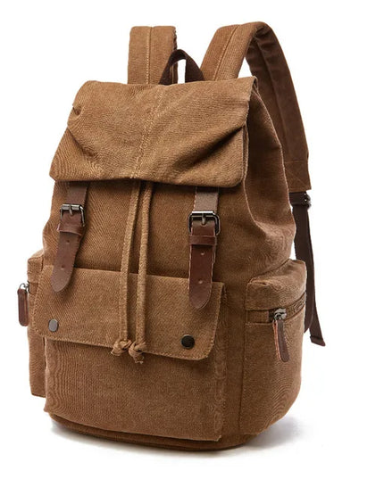 Canvas-Rucksack Kordelzug braun mit Leder