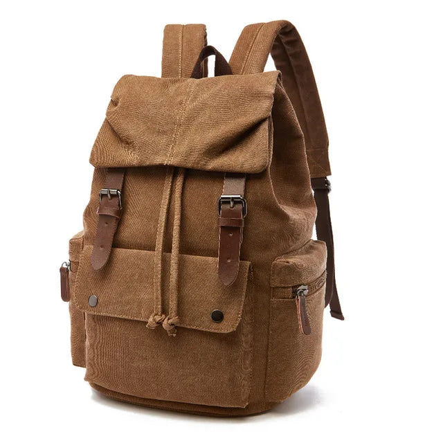 Canvas-Rucksack Kordelzug braun mit Leder