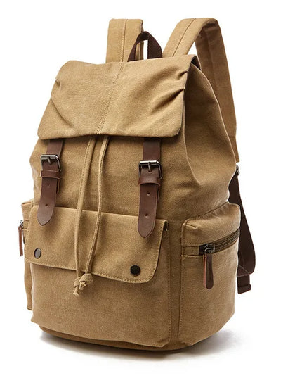 Canvas-Rucksack Kordelzug braun mit Leder