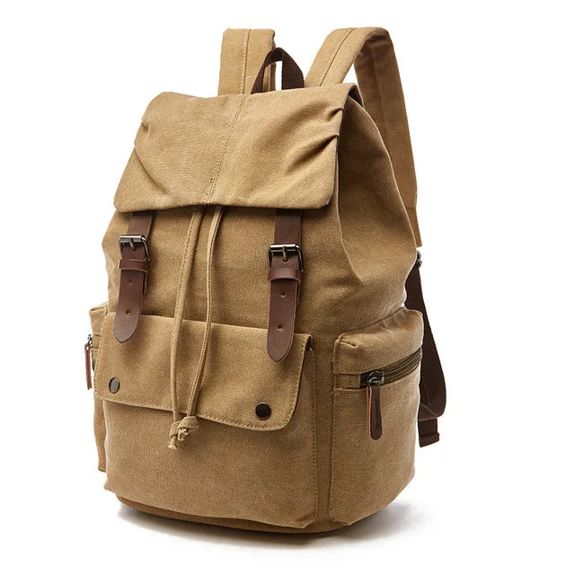 Canvas-Rucksack Kordelzug braun mit Leder