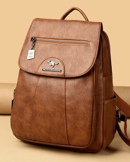 Vintage Damen-Rucksack PU braun mit Badge