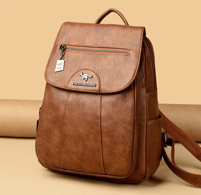 Vintage Damen-Rucksack PU braun mit Badge