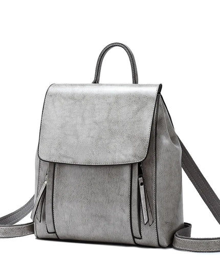 Echtleder Damen-Rucksack braun mit Klappe