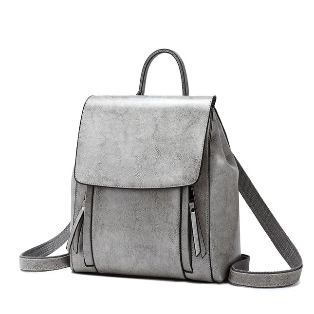 Echtleder Damen-Rucksack braun mit Klappe