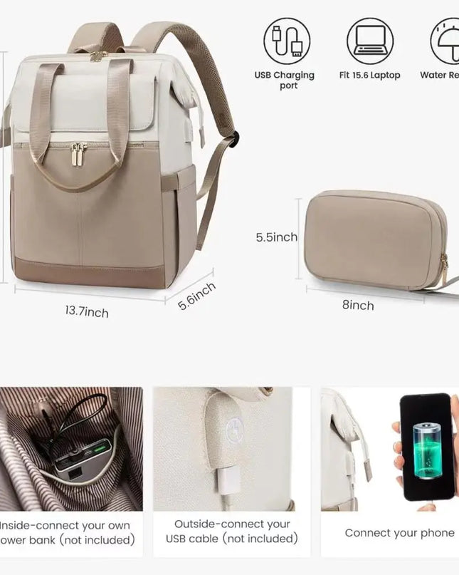Eleganter Damen-Rucksack creme mit Organizer