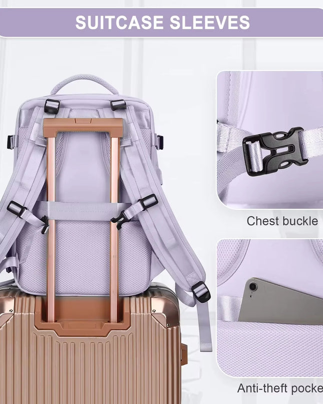 Damen Reise-Rucksack lila mit Schuhfach