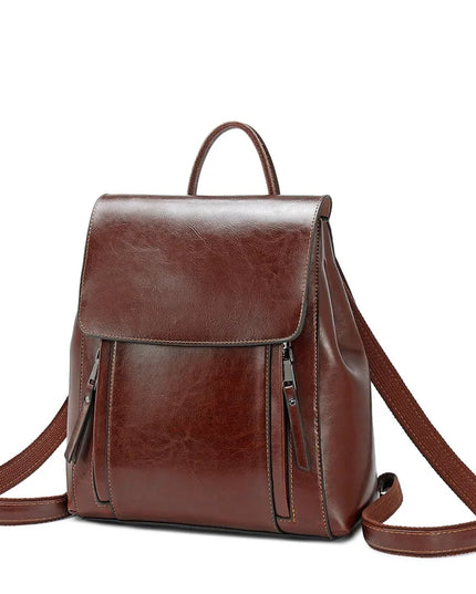 Echtleder Damen-Rucksack braun mit Klappe
