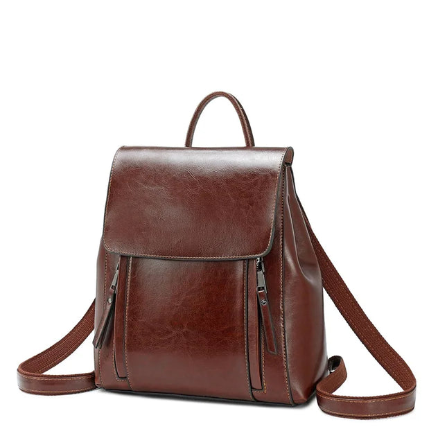 Echtleder Damen-Rucksack braun mit Klappe