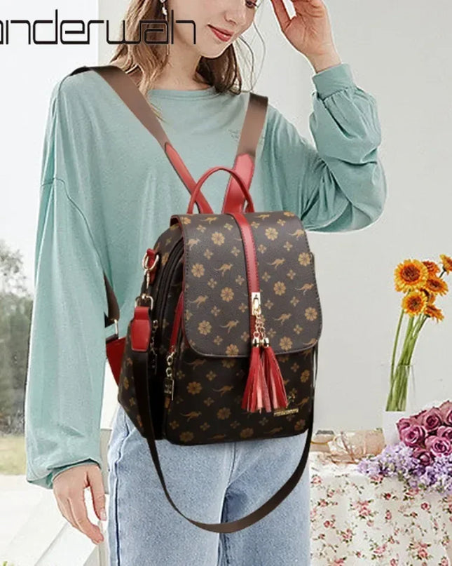 Damen PU-Leder-Rucksack braun gelb Kaenguru