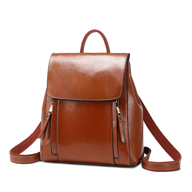 Echtleder Damen-Rucksack braun mit Klappe