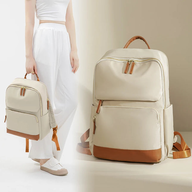 Eleganter Damen-Rucksack creme 15 Zoll gold