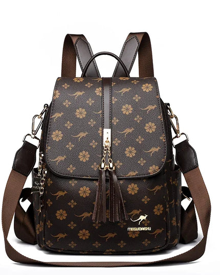 Damen PU-Leder-Rucksack braun gelb Kaenguru