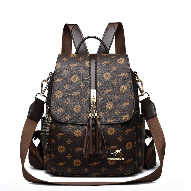 Damen PU-Leder-Rucksack braun gelb Kaenguru