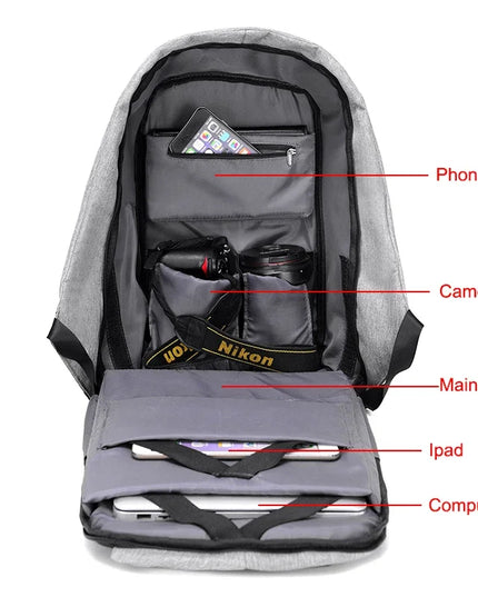 Zweifarbiger Anti-Diebstahl Rucksack USB