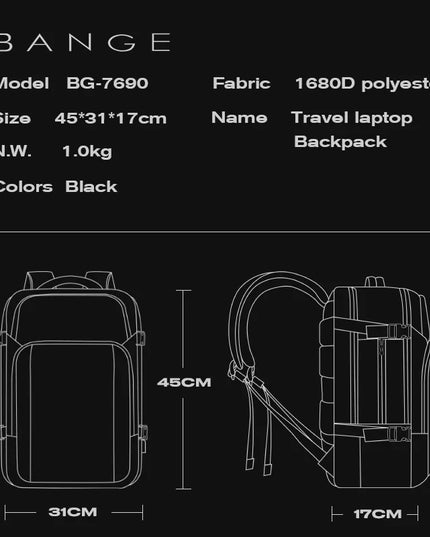 Laptop Rucksack Herren BANGE – Wasserdicht, 15.6 Zoll, USB