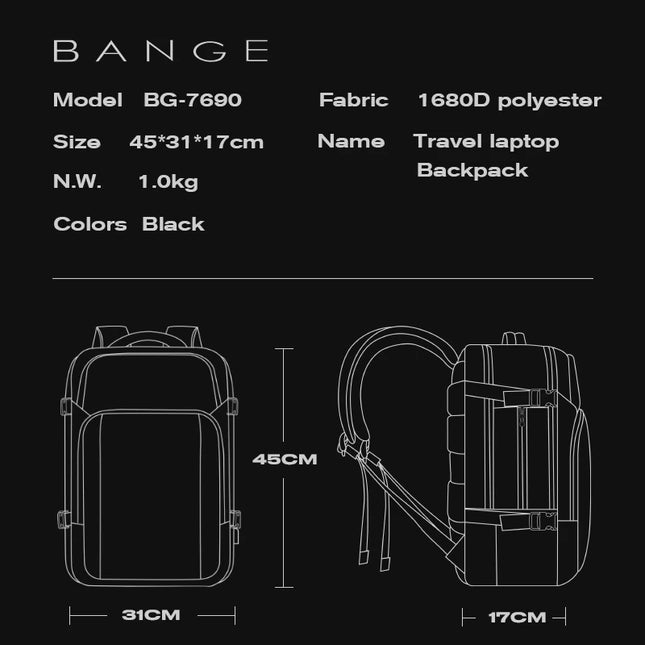 Laptop Rucksack Herren BANGE – Wasserdicht, 15.6 Zoll, USB