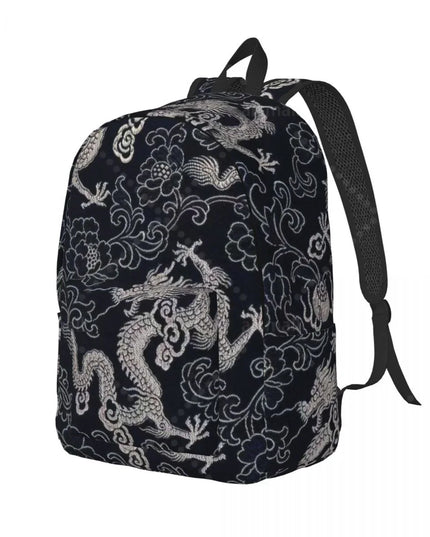 Vintage Rucksack Drachen-Muster schwarz