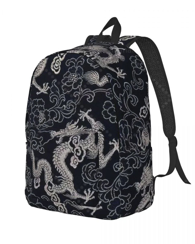 Vintage Rucksack Drachen-Muster schwarz