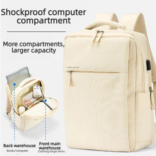 Stossfester Rucksack 17 Zoll beige und lila