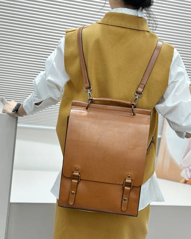 Echtleder Rucksack Damen mit Schnallen braun