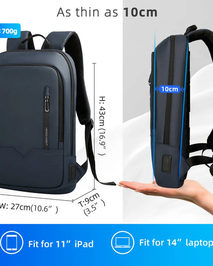 Slim Rucksack 15 Zoll blau wasserdicht