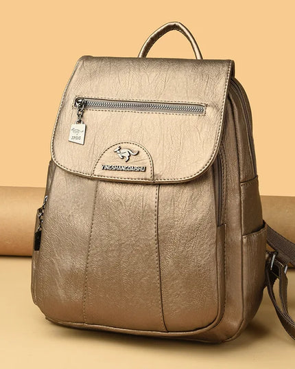 Vintage Damen-Rucksack PU braun mit Badge