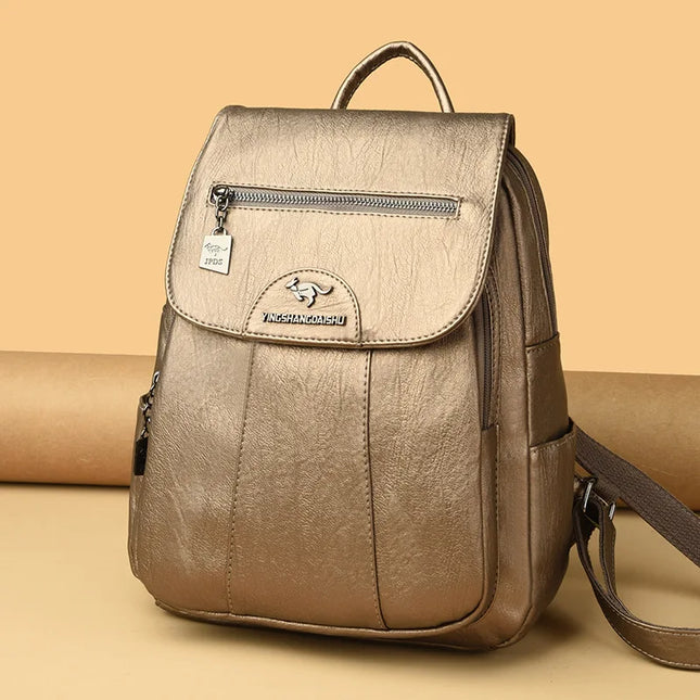 Vintage Damen-Rucksack PU braun mit Badge