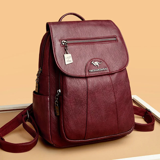 Vintage Damen-Rucksack PU braun mit Badge