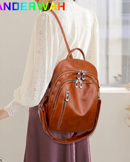 Kleiner Crossbody-Rucksack Damen PU braun