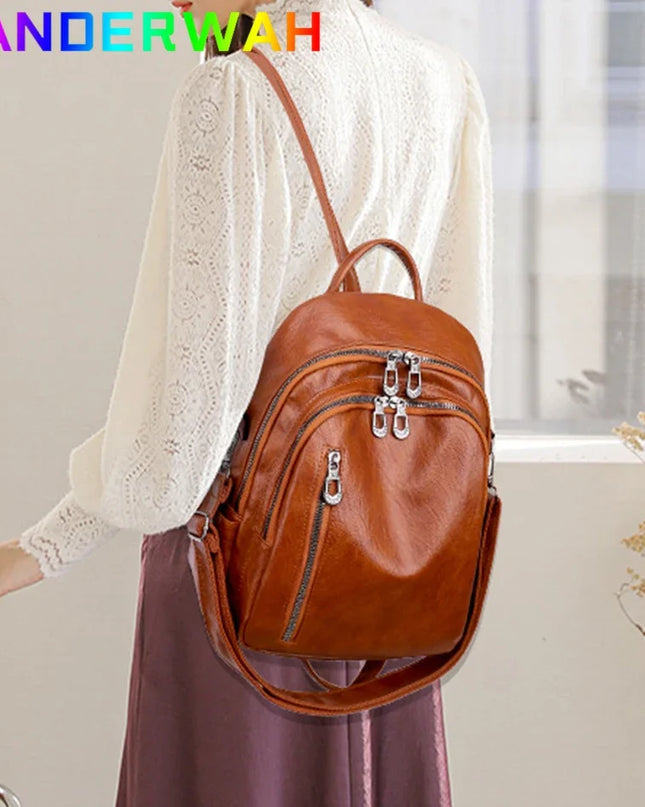 Kleiner Crossbody-Rucksack Damen PU braun