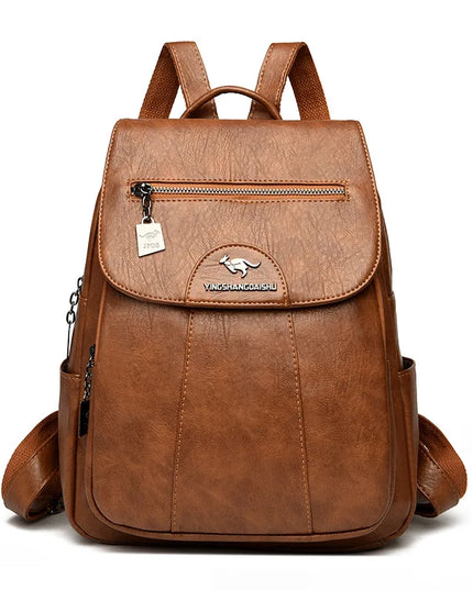 Vintage Damen-Rucksack PU braun mit Badge