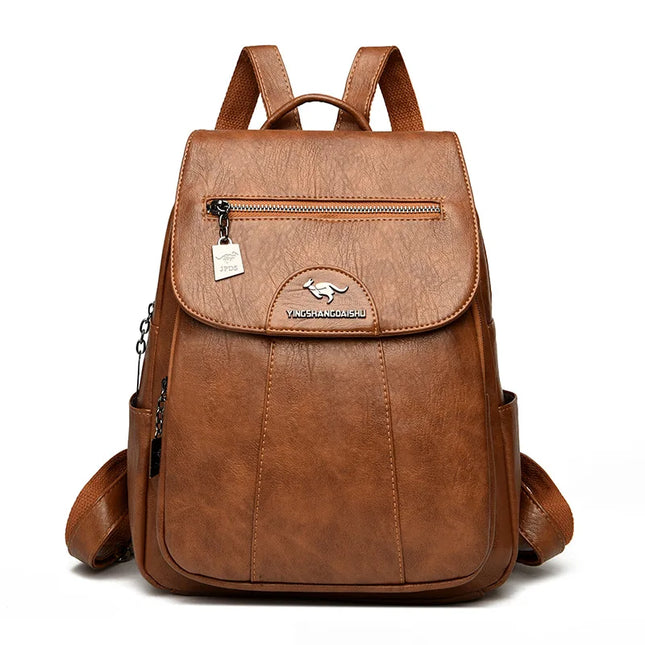 Vintage Damen-Rucksack PU braun mit Badge
