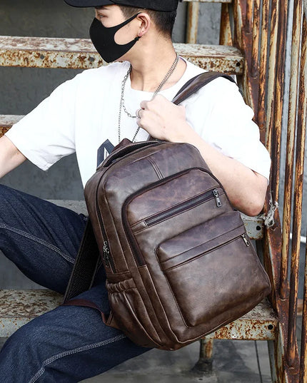 Leder-Rucksack Herren mit USB-Port