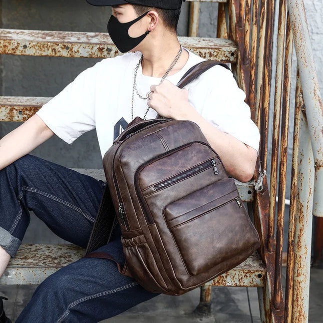 Leder-Rucksack Herren mit USB-Port