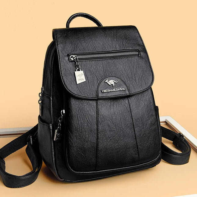 Vintage Damen-Rucksack PU braun mit Badge