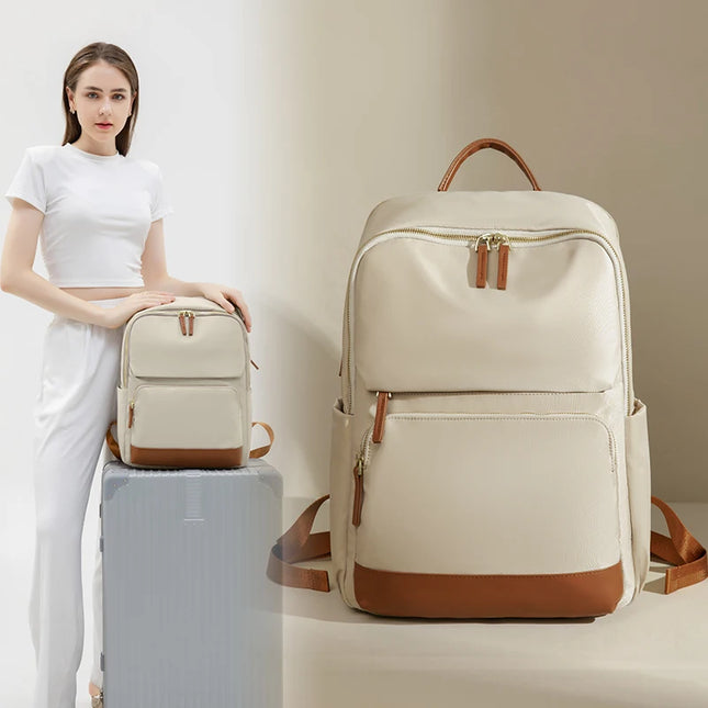 Eleganter Damen-Rucksack creme 15 Zoll gold