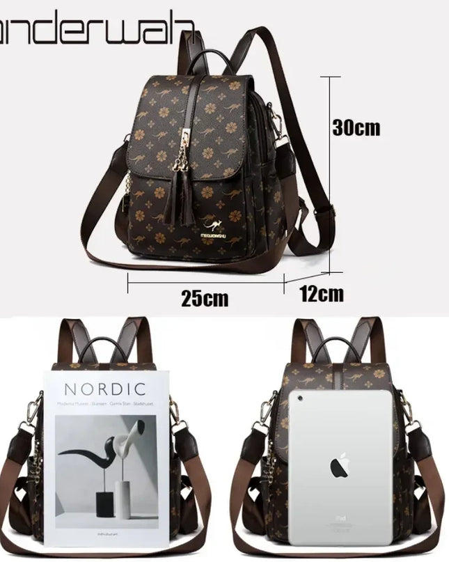 Damen PU-Leder-Rucksack braun gelb Kaenguru